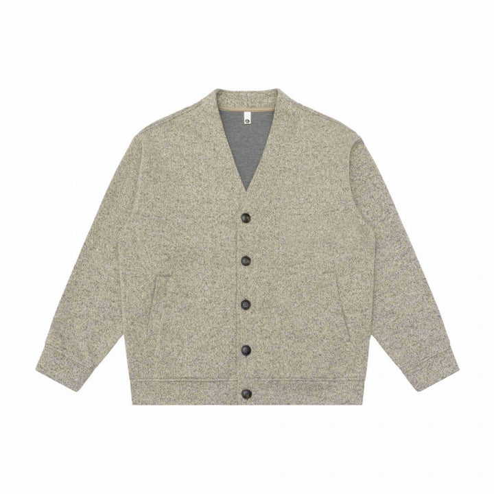 Unisex Oversize-Strickcardigan mit V‑Ausschnitt, durchgehender Knopfleiste und aufgesetzten Eingrifftaschen Drune