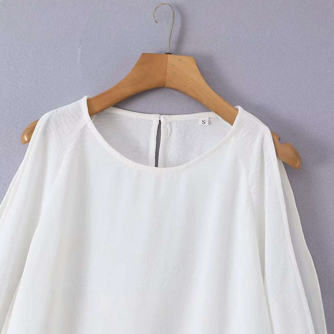 Damen Leichte Oversize-Bluse mit Cut-Out-Ärmeln und Rundhalsausschnitt Drune