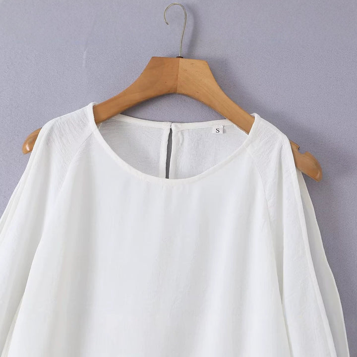 Damen Leichte Oversize-Bluse mit Cut-Out-Ärmeln und Rundhalsausschnitt Drune