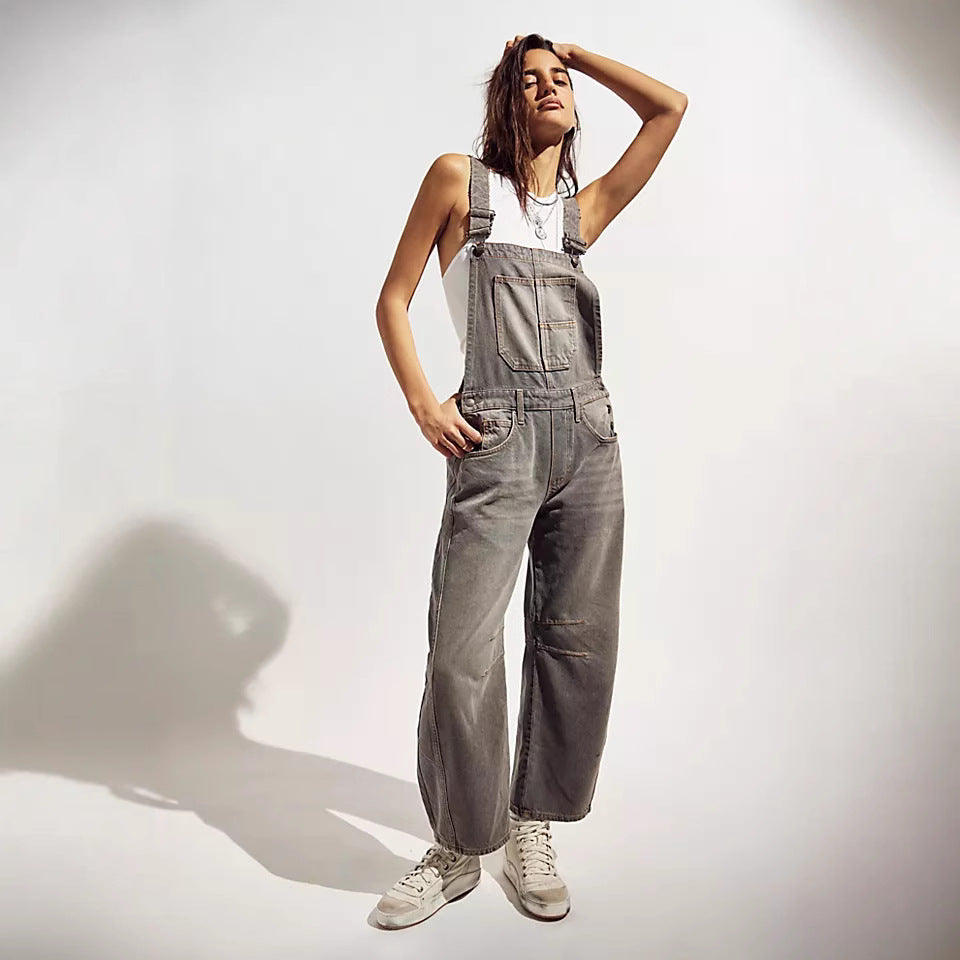 Damen lässige Denim-Latzhose im modernen Schnitt mit verstellbaren Trägern Drune