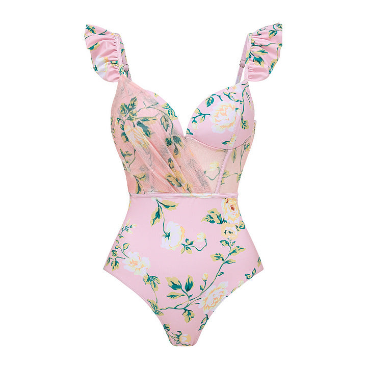 Damen Bikini-Set mit floralen Details und luftiger Maxi-Rock Drune