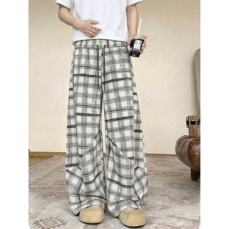 Herren weite karierte Lounge-Hose mit elastischem Bund und Tunnelzug Drune