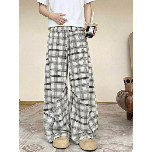 Herren weite karierte Lounge-Hose mit elastischem Bund und Tunnelzug Drune