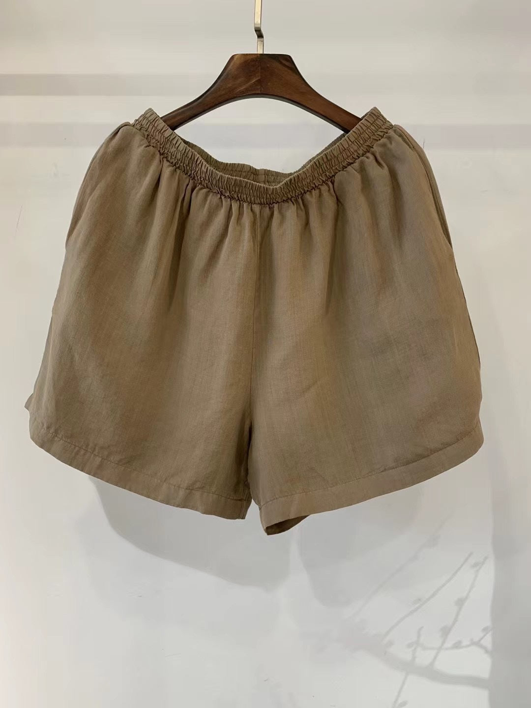 Damen Leichte Hoch-taillierte Leinen Shorts Drune