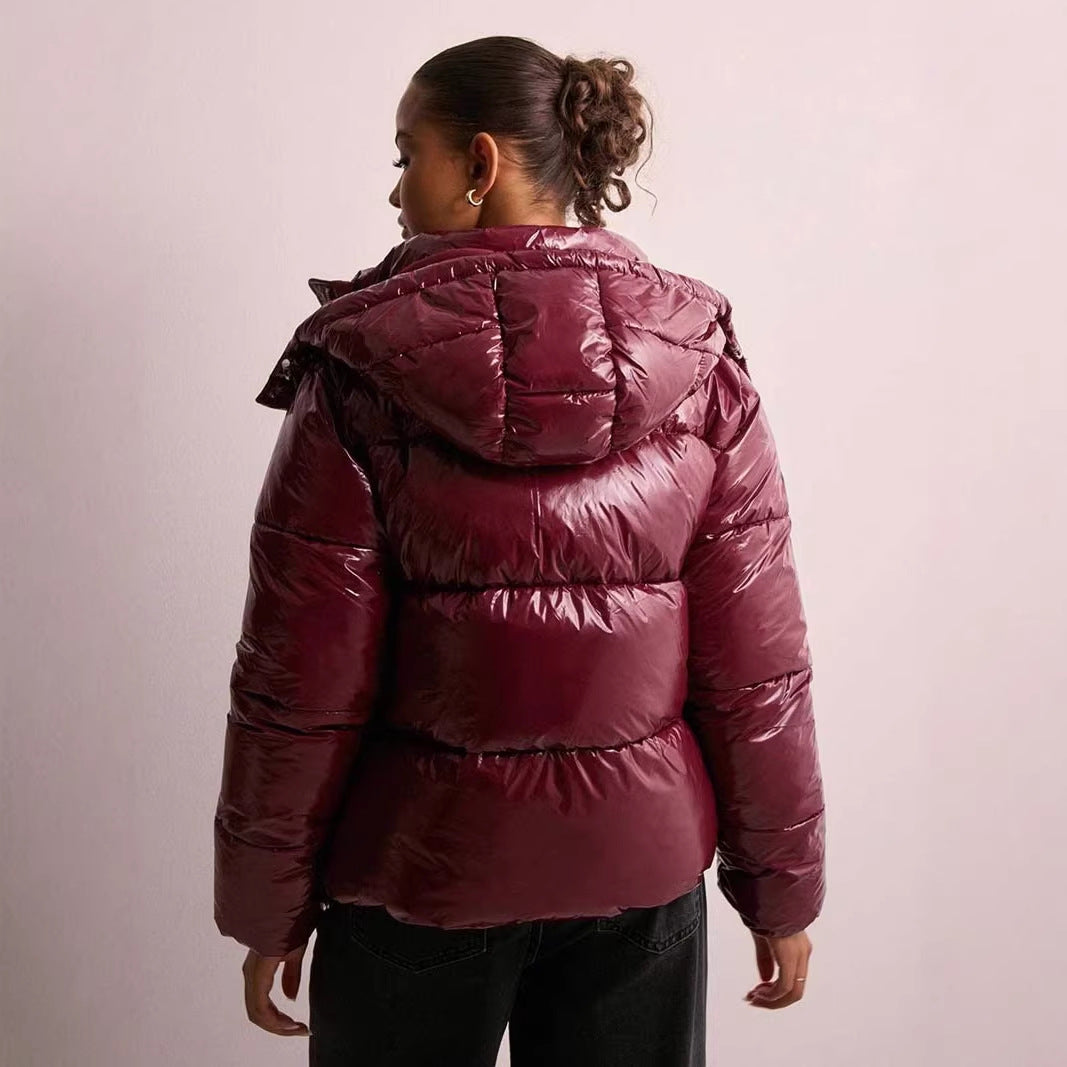 Damen Stepp-Pufferjacke mit Kapuze, hohem Stehkragen und Zwei-Wege‑Reißverschluss Drune
