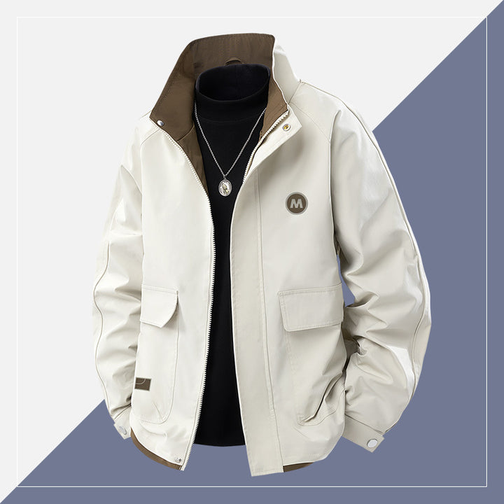 Herren Kurz geschnittene Softshell‑Utility‑Jacke mit Stehkragen und Pattentaschen Drune