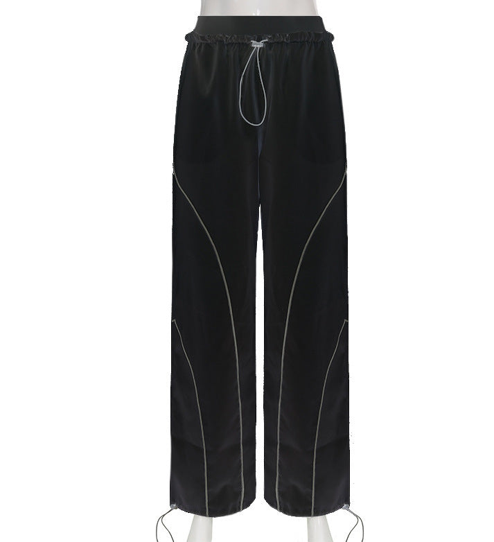 Damen nan weite Trackhose mit Tunnelzugbund, Kontrastnaht-Design und verstellbaren Saumkordeln Drune