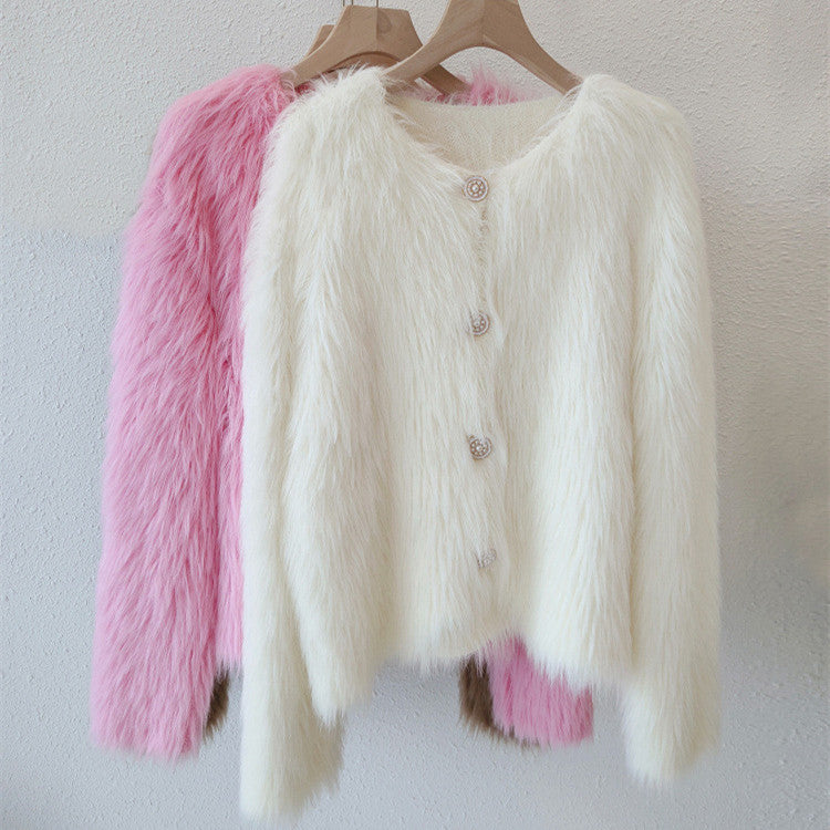 Damen Flauschige Strickjacke mit eleganten Knopfdetails Drune