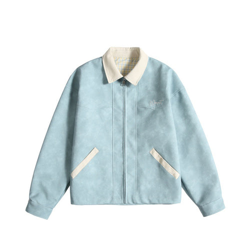 Damen Oversize Wildleder‑Optik Bomberjacke mit Cordkragen und verdecktem Reißverschluss Drune