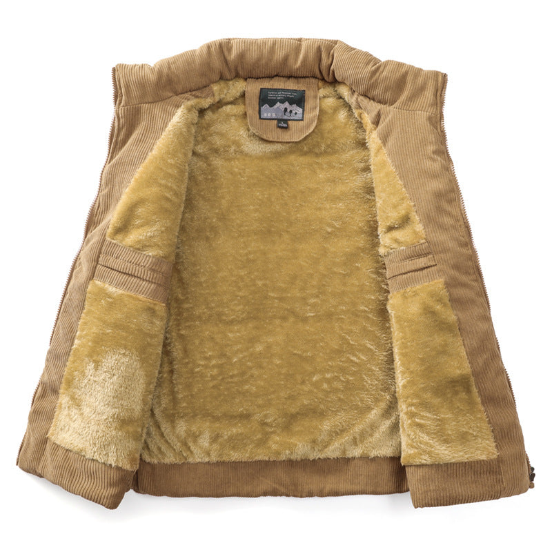 Herren Ärmellose Cordweste mit Sherpa-Innenfutter, gesteppter Thermoisolierung und Pattentaschen Drune