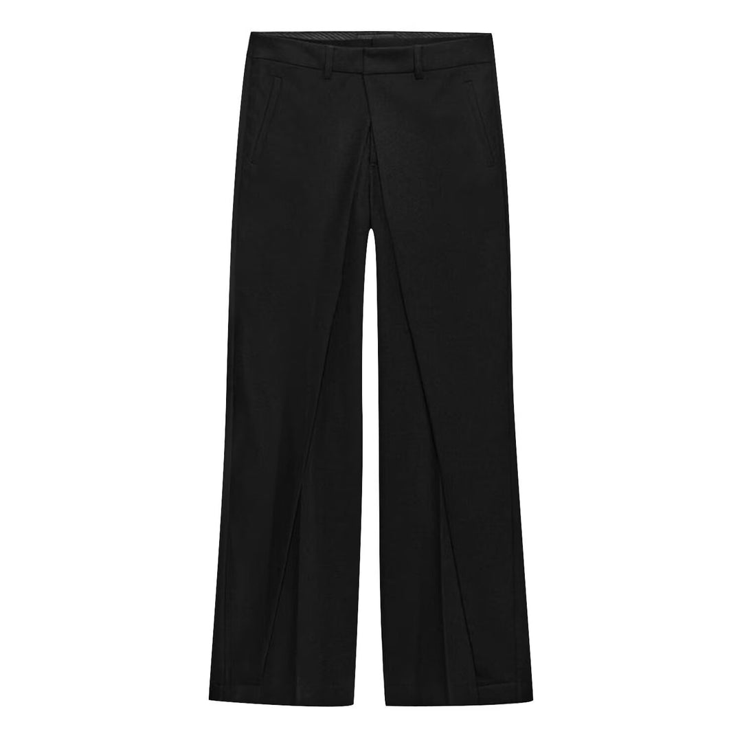 Damen Weit geschnittene Highwaist-Hose mit Vordernaht und langen Beinschlitzen Drune