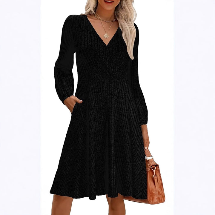 Damen elegantes Viskose-Minikleid mit strukturiertem Oberteil und voluminösen Ärmeln Drune