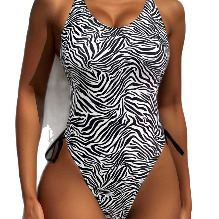 Damen Einteiler Badeanzug mit aufregendem Zebra-Design und hohem Beinausschnitt Drune