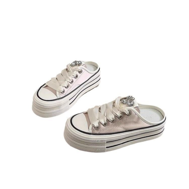 Damen modische Slip-On Sneakers mit robustem Plateau und eleganten Satin-Riemen Drune