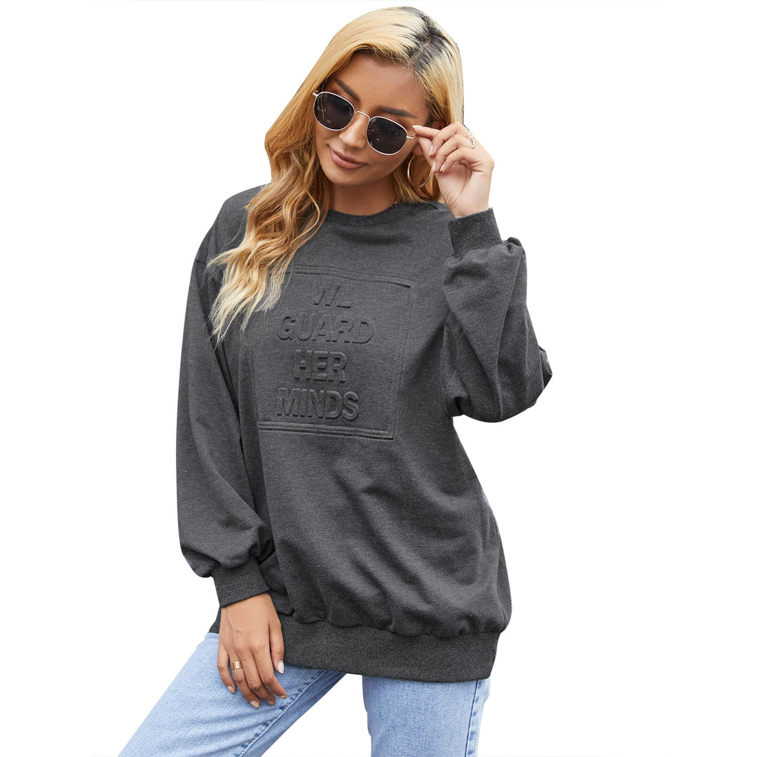 Damen lässiger Sweatshirt mit elegantem Rundhalsausschnitt und dekorativem Schriftzug Drune