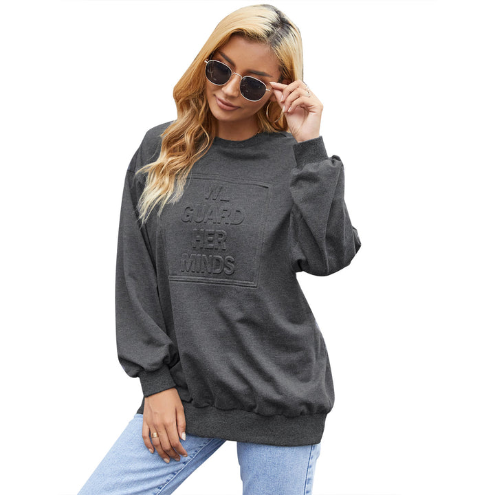 Damen lässiger Sweatshirt mit elegantem Rundhalsausschnitt und dekorativem Schriftzug Drune