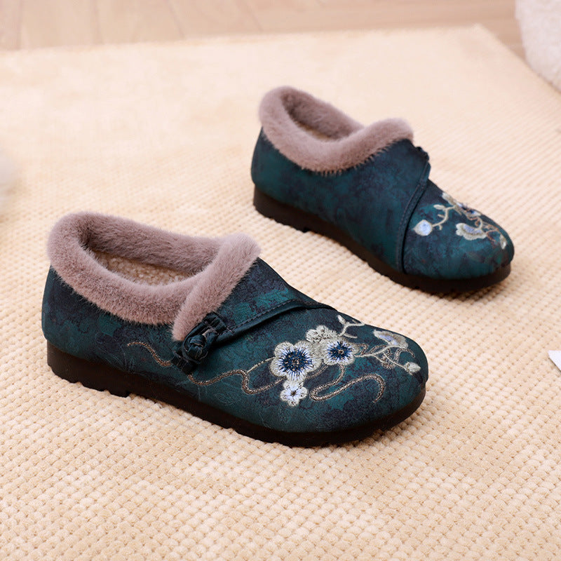 Damen Warme Hausschuhe mit floralem Design und kuscheligem Innenfutter Drune