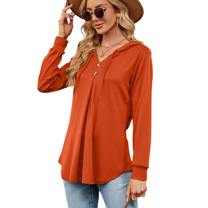 Damen Viskose Hoodie mit Knopfleiste und asymmetrischem Saum Drune