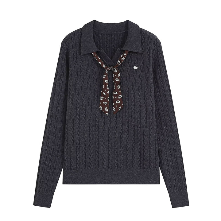 Damen Strickpullover mit Troyer‑Kragen und Zierkrawatte Drune