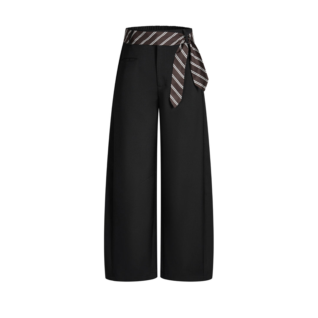 Damen Hochgeschnittene Palazzo-Culotte mit weitem Bein und gestreiftem Bindegürtel Drune