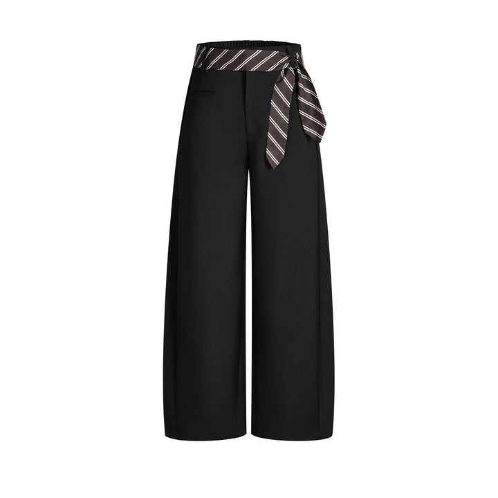 Damen Hochgeschnittene Palazzo-Culotte mit weitem Bein und gestreiftem Bindegürtel Drune