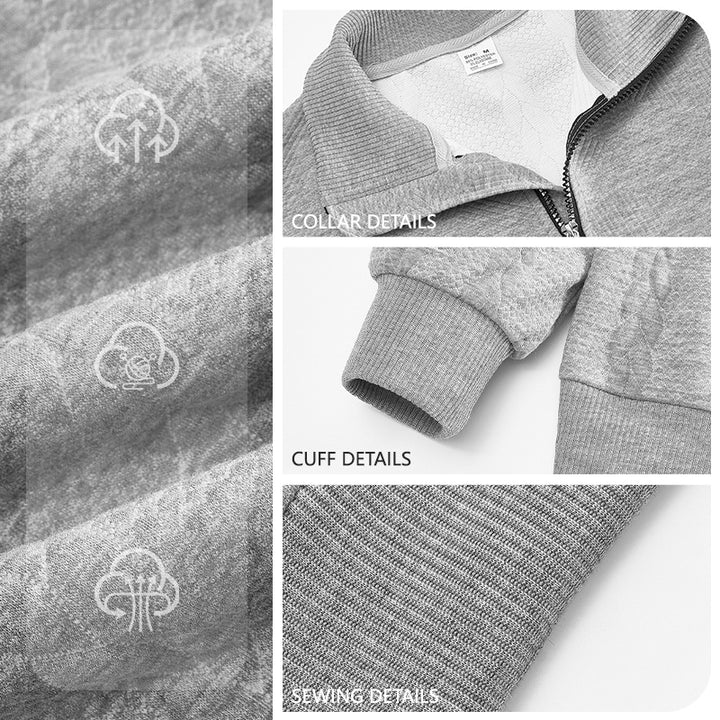 Herren nan texturierter Strickpullover mit Halbzip, geflochtenem Zopfmuster und hohem Stehkragen Drune