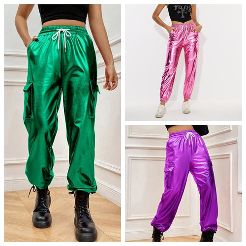 Damen sporty glänzende Freizeithose Drune