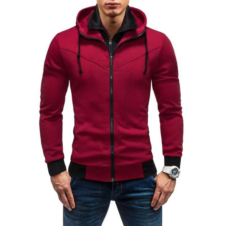 Herren Slim-Fit Kapuzenjacke mit verdecktem Reißverschluss-Doppelkragen und kontrastierten Bündchen Drune
