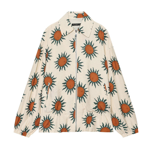 Damen Bedruckte Boxy‑Blousonjacke mit Reißverschluss und Tunnelzugtaillierung Drune