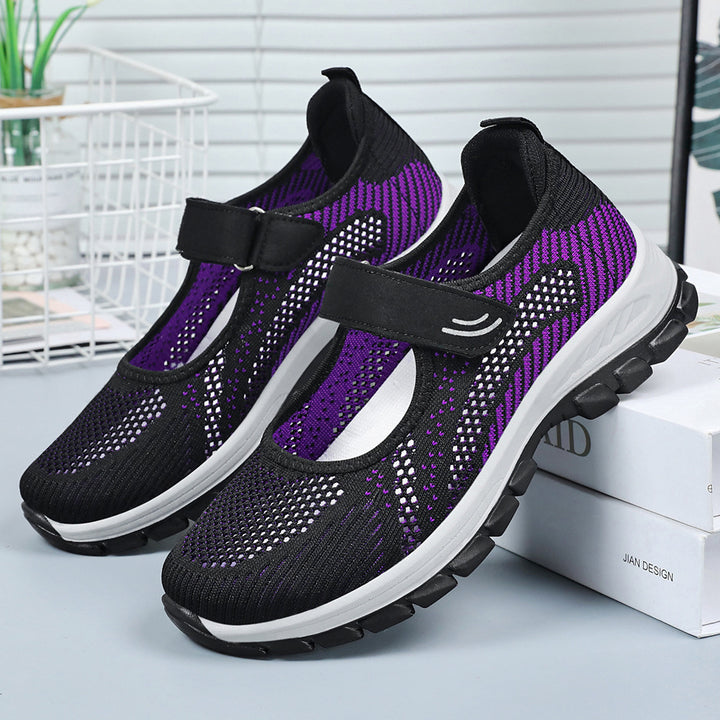 Damen Slip-On Sportschuhe mit atmungsaktiver Netzstruktur und verstellbarem Klettverschluss Drune