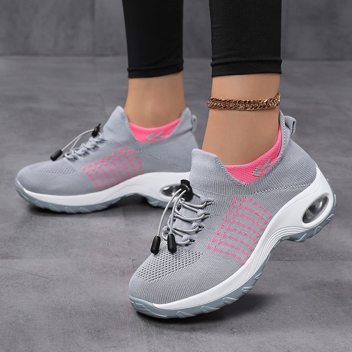 Damen nan atmungsaktive gestrickte Plateausneaker mit Luftkissenfederung und elastischem Schaft Drune