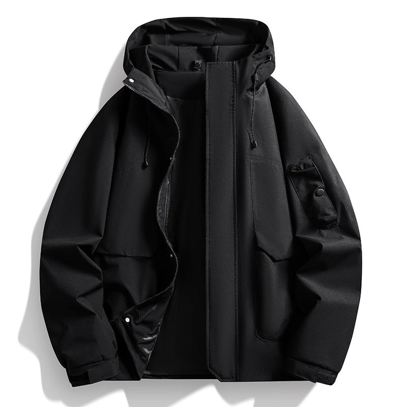 Herren Wasserdichte Kapuzenjacke im Utility-Stil mit verschweißten Nähten und verdecktem Reißverschluss Drune