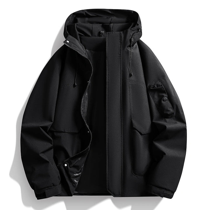 Herren Wasserdichte Kapuzenjacke im Utility-Stil mit verschweißten Nähten und verdecktem Reißverschluss Drune