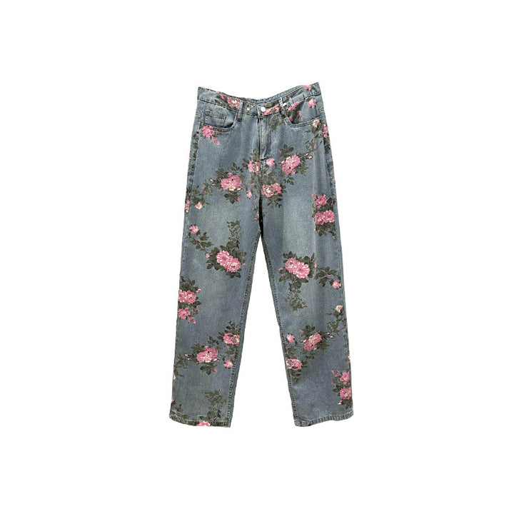 Damen Weitgeschnittene Blumen-Cargo-Jeans Drune