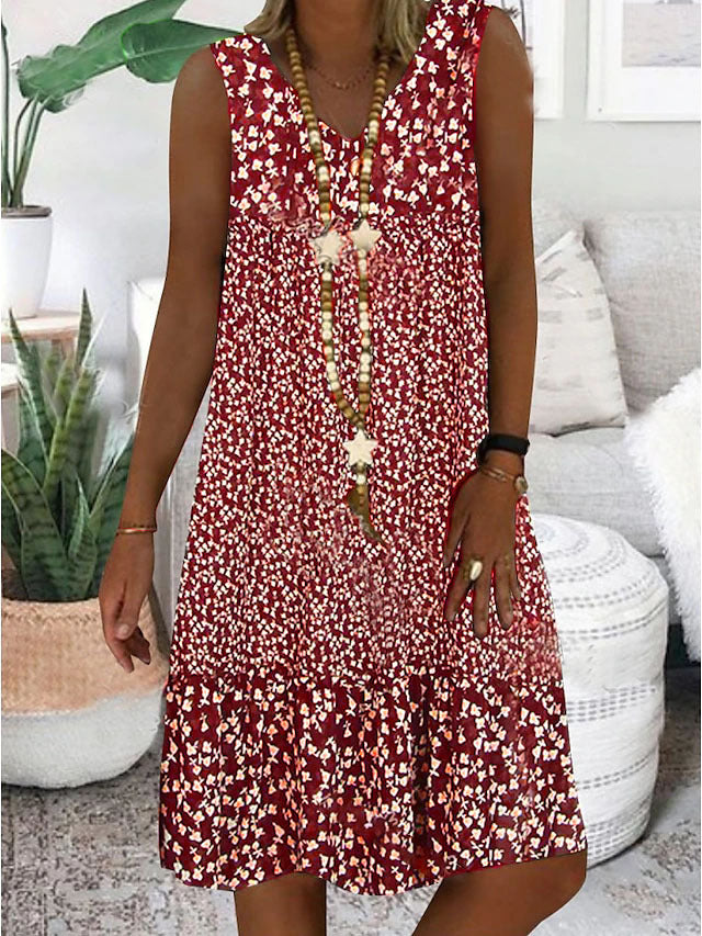 Damen luftiges Freizeitkleid mit verspieltem Blumenmuster und fließender Silhouette Drune