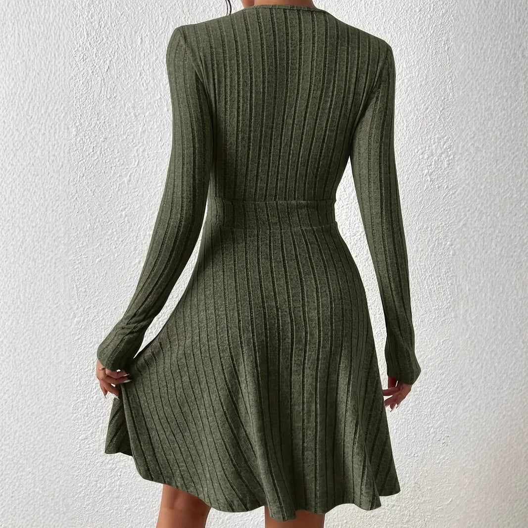Damen Wickelkleid mit langen Ärmeln und gerippter Textur Drune