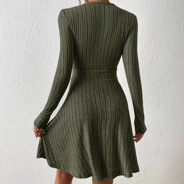 Damen Wickelkleid mit langen Ärmeln und gerippter Textur Drune