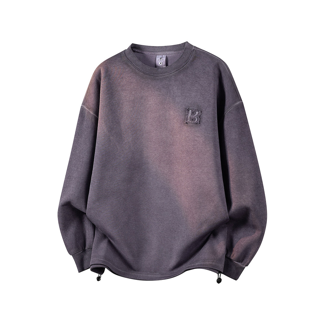 Damen Oversize-Sweatshirt mit gesticktem Schriftzug, abgerundetem Saum & überschnittener Schulter Drune