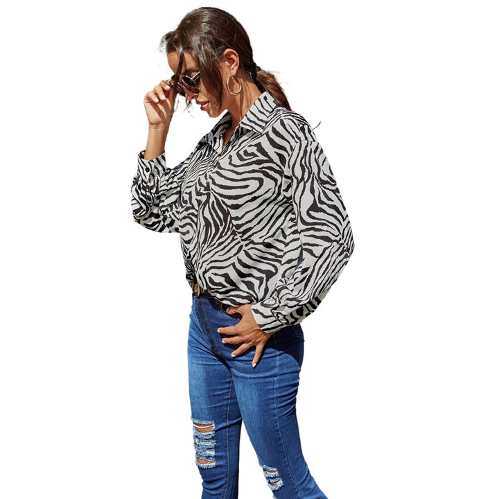 Damen gebundenes Hemd mit Zebramuster Drune