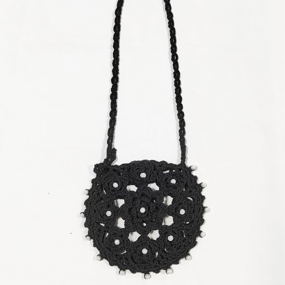 Damen handgefertigte Häkel-Handtasche mit Perlenschmuck Drune
