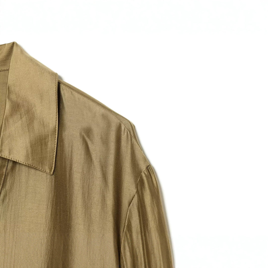 Damen Oversize Tunika Bluse aus schimmernder Crêpe‑Optik mit Hemdkragen und V‑Ausschnitt Drune