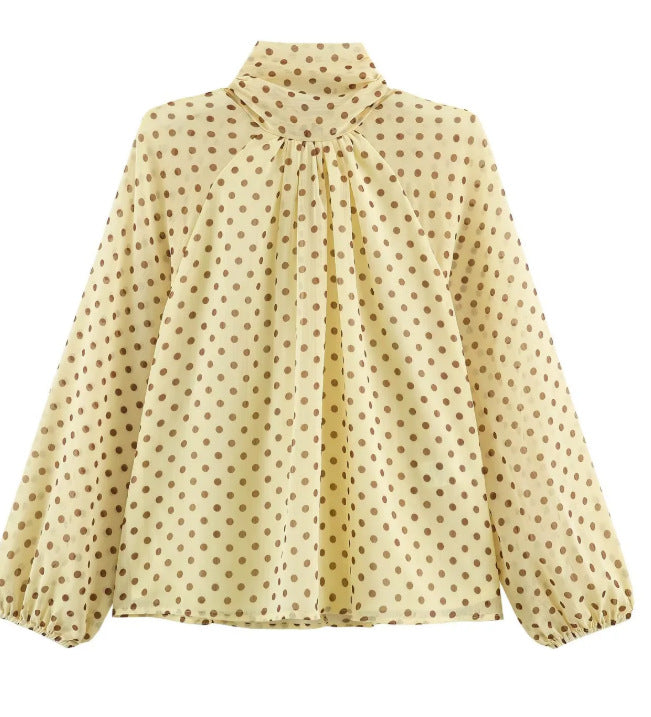 Damen 100+ Chiffonbluse mit Schleifenkragen, Puffärmeln und Tupfenprint Drune
