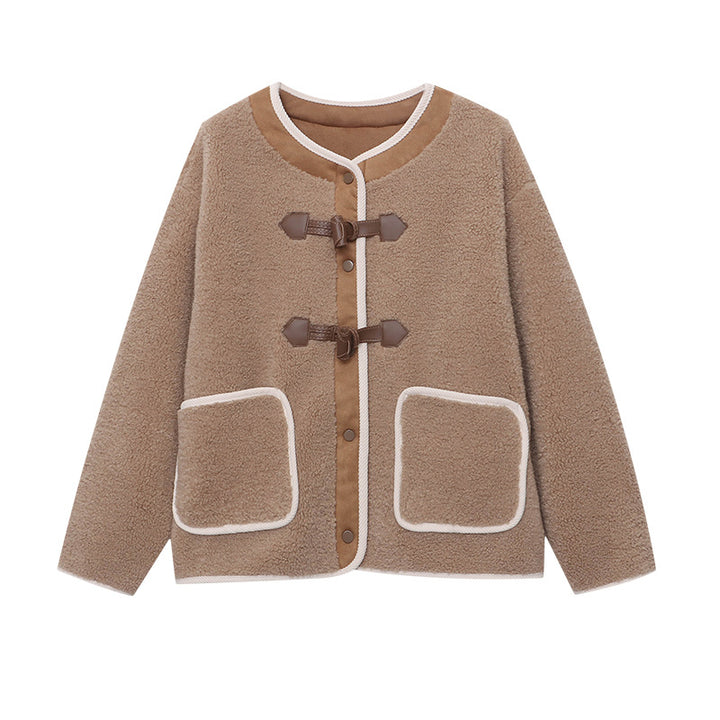 Damen kuschelige Fleecejacke mit dekorativen Knöpfen und elegantem Schnitt Drune
