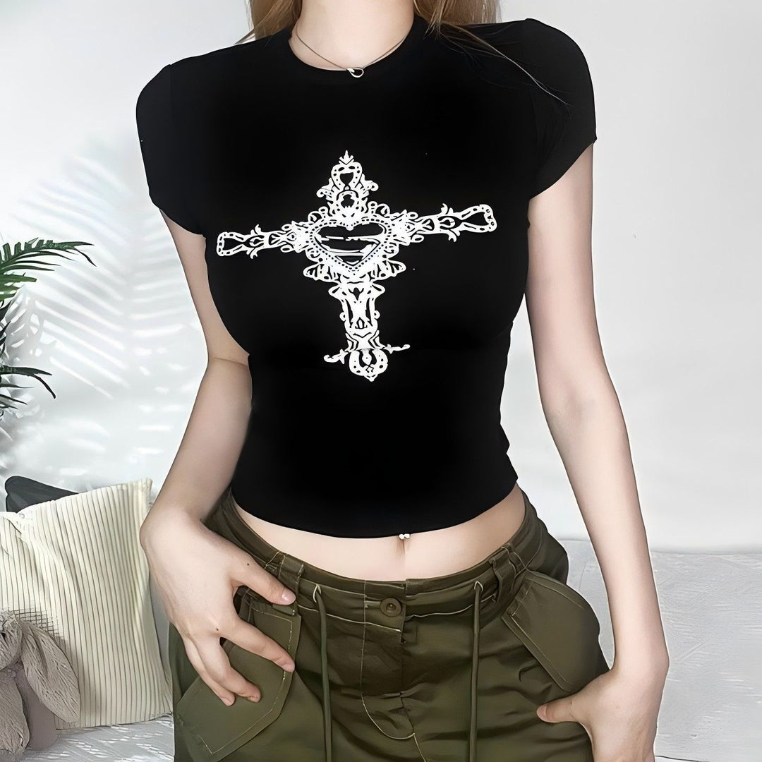 Damen Crop Top mit 90er Jahre Aufdruck Drune