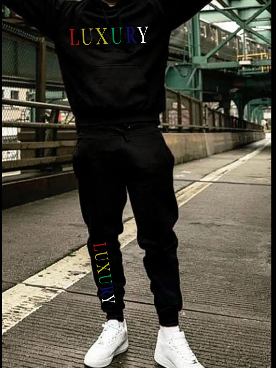 Herren Sportliches Kapuzenoberteil und Jogginghose Set mit modischem Schriftzug Drune