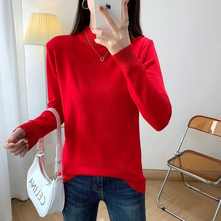 Damen Feiner Langarm-Feinstrickpullover mit schmalem Stehkragen und gerippten Bündchen Drune