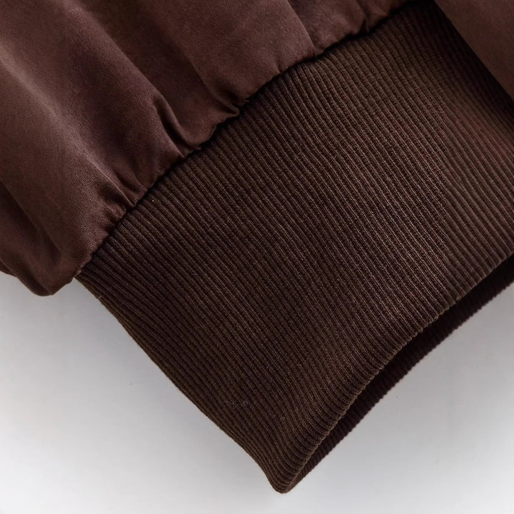 Damen Cropped Kapuzenjacke mit Reißverschluss, übergroßen Ärmeln und breitem Rippbund Drune