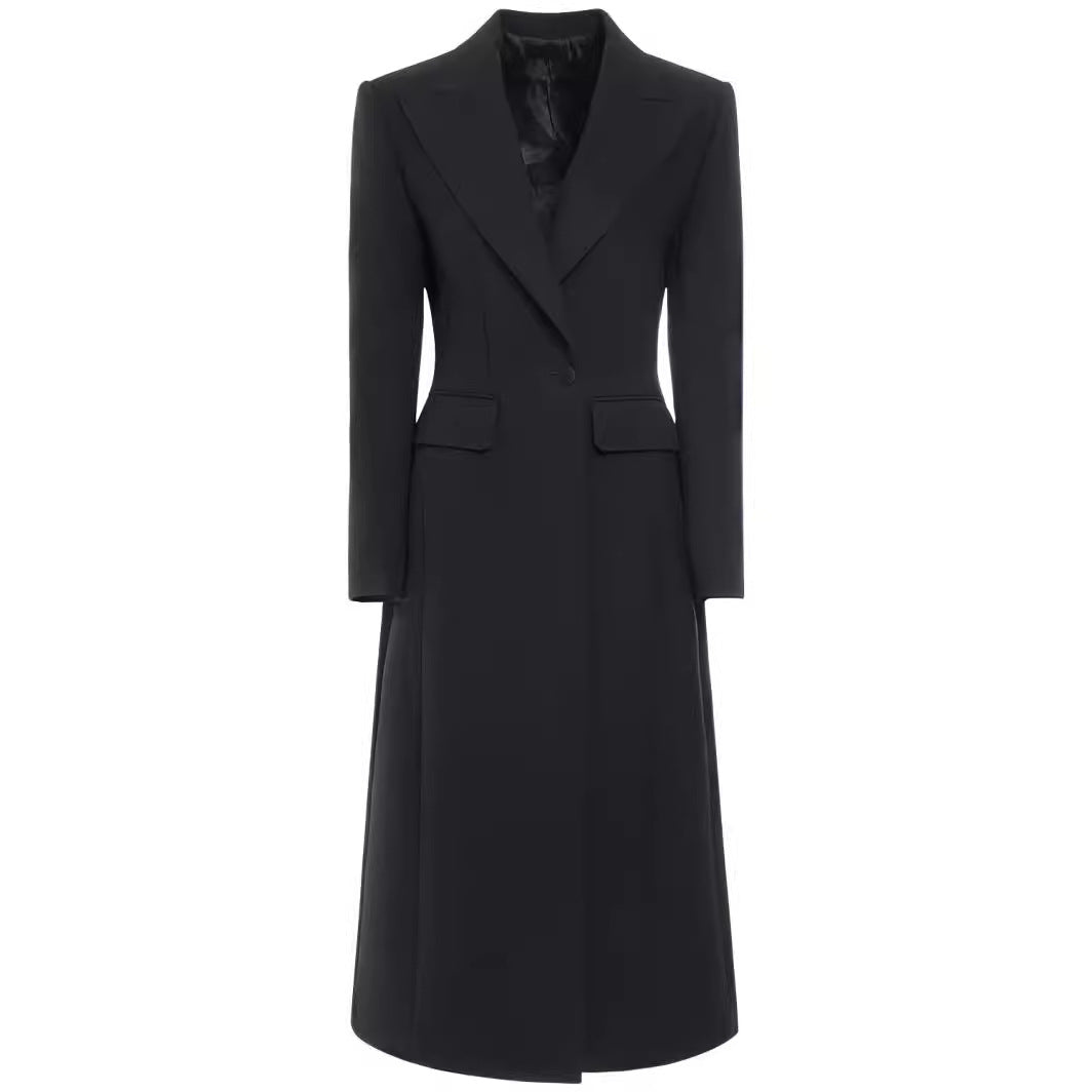 Damen Longline Einreihiger Mantel mit dezenter Taillierung und Spitzrevers Drune