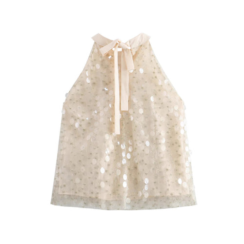 Damen Elegantes Pailletten-Verziertes Ärmelloses Top Drune