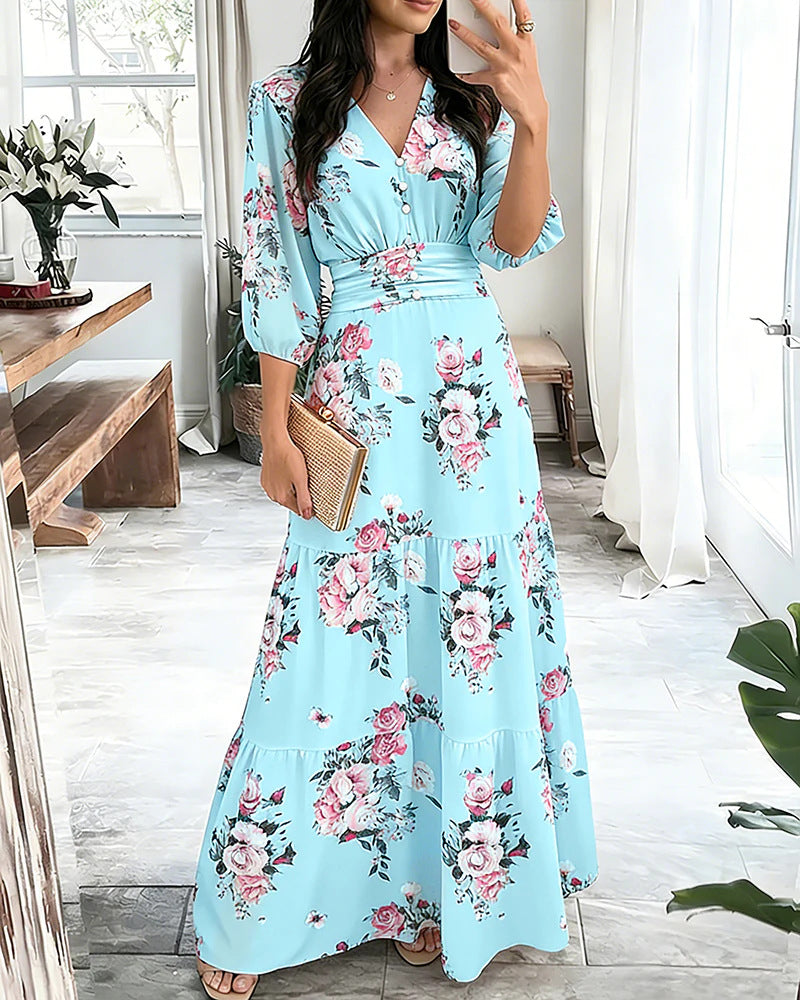 Damen Maxikleid mit Wickeloptik, V-Ausschnitt und geraffter Taillenpartie Drune